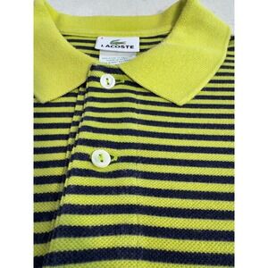 Lacoste Striped Polo Shirt Lime Green Navy Blue Cotton 5191L Men's Size 4 Medium